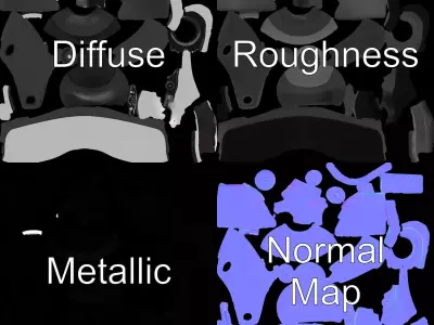 Joystick Controller Model Pack with Textured Details Low-poly 3D model