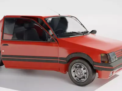1980s Compact European Hatchback Car Red 3D Model Low-poly 3D model