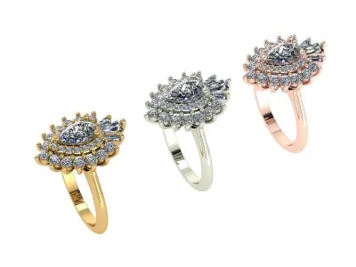 Cluster style pear cut diamond ring 3D print model