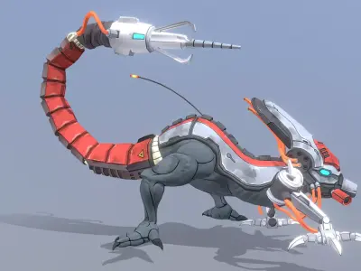 Reptile Cyborg Lizard Walking Fbx  Png 3D model