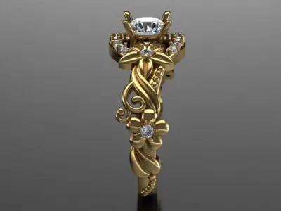 gold ring jewelry flower and leaf 3D print model