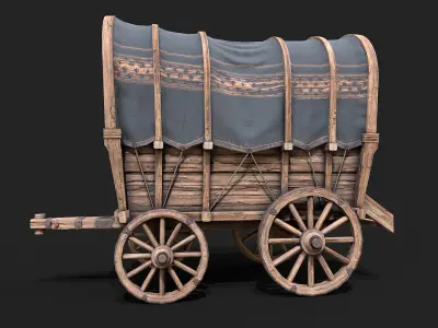 Covered Wooden Wagon Low Poly PBR Low-poly 3D model