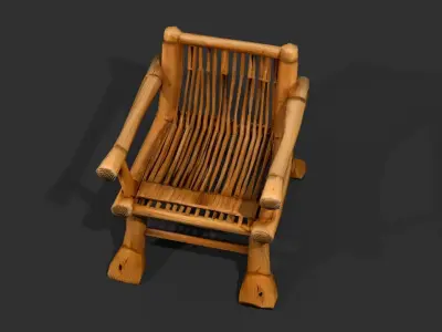 Stylized bamboo wooden chair armchair Low-poly 3D model