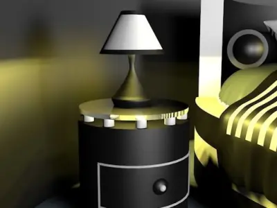 Bedrooms room with bed and two lamps Free low-poly 3D model