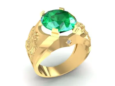 Luxury Lion Head Emerald Ring for Men  944 3D print model