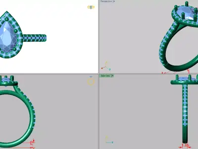 pear shape halo solitare ring  3D print model