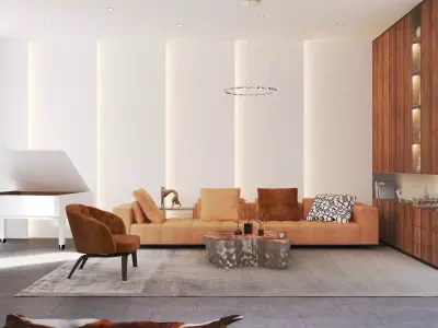 Modern Living Room and Kitchen 3D model