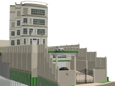 6 floor hotel with a complex terrain Low-poly 3D model