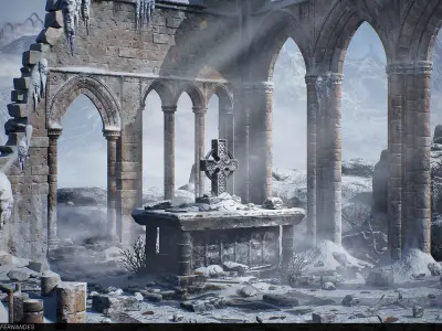 Modular Gothic Temple Environment UE4 Unreal Engine Low-poly 3D model