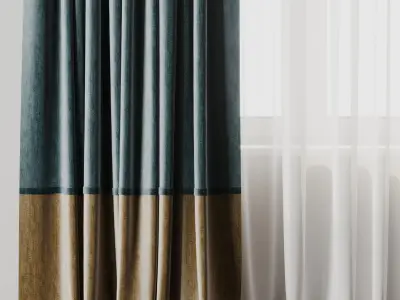 Rod Curtains with Blue Curtains 21 HBH Low-poly 3D model