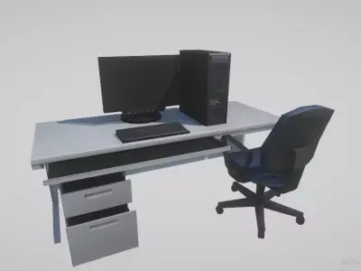 Office Desk Table with Computer Low-poly 3D model