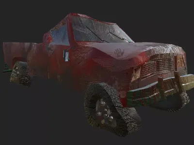Wrecked Pickup Truck Dirty and Bloody Version Low-poly 3D model