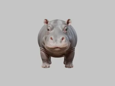 Realistic pygmy hippo Moodeng hippopotamus Low-poly 3D model