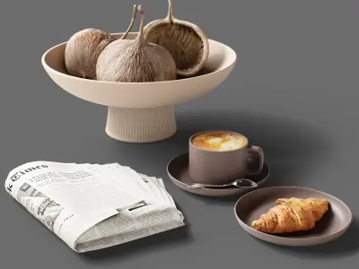 Decor Newspaper and coffee vases buddha nuts Set 77 3D model