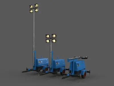 PBR Mobile Light Tower Generator B - Blue Light  Low-poly 3D model