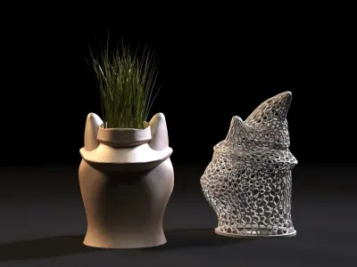 Cat planter and cat lamp 3D print model