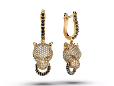 Panther gemstone earrings V2 E36 3D print model