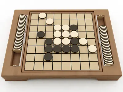 Reversi wooden board game with pieces 3D model