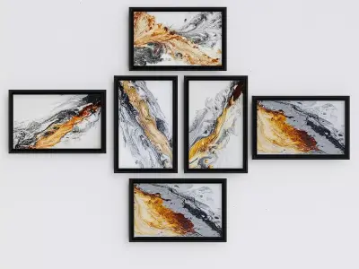 Frame 5 gold and marble abstract painting 3D model