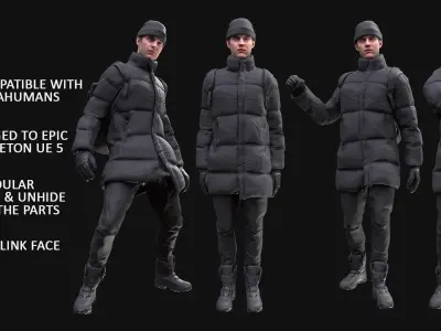 Man in Winter Outfit 4 - Modular - Rigged Low-poly 3D model