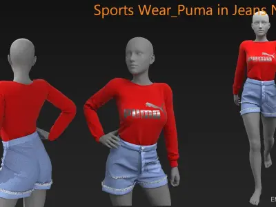 Sports Wear Puma in Jeans N3 32   CLO3D ZPRJ FBX OBJ MTL 3D model