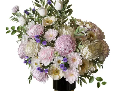 Flower Set 083 yellow pink bouquet 3D model