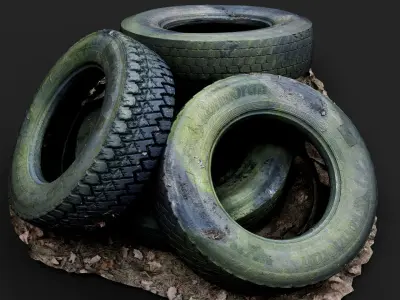 tires truck junkyard trash PBR photogrammetry 3D model