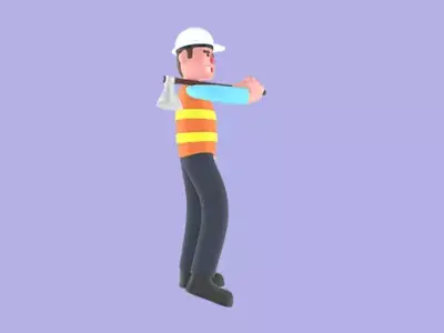3D Cartoon Male Architect Character - Thinking Pose with Hammer 3D model
