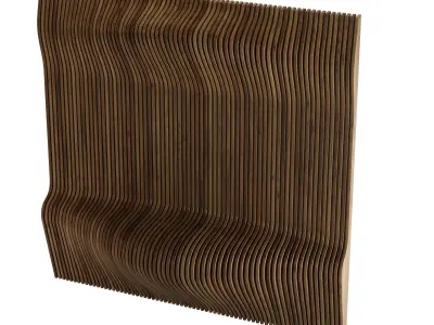 3D panel wooden wall with wavy lines 3D model