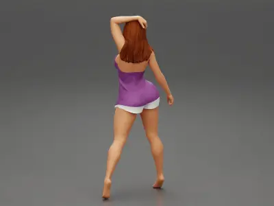 Sexy Beautiful Woman Posing Shirt and mini short 3D print model