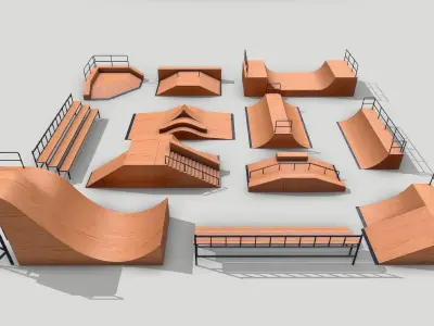 Modular Wooden Skatepark Low-poly 3D model