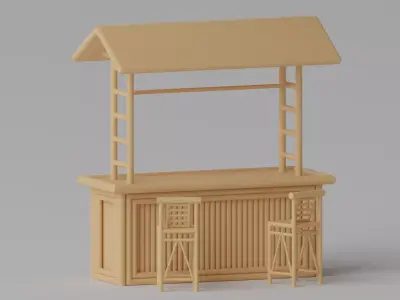 Tropical Bamboo Beach Bar Tiki 3D model