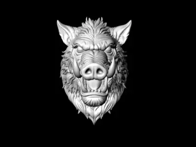 Wild Boar Head 3D Model for Jewelry Pendant Design 3D print model