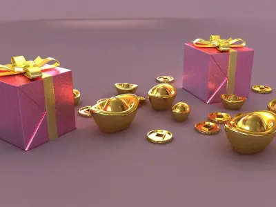 gifts christmas gold coins santa claus holidays joy box  3D model
