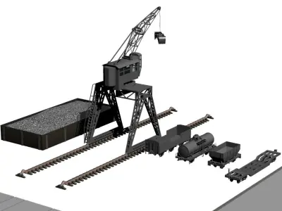 Jib Crane and 4Freight Car set 3D model