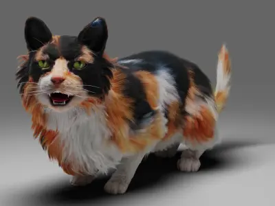 Fur Calico Cat V04 Rigged Low-poly 3D model