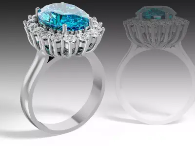 Elegant Oval Gemstone Halo Ring 3D Model 3D print model