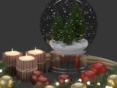 Christmas ball  and wreath 3D model