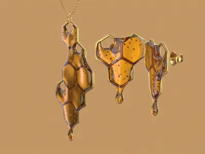 Honey earrings and necklace 3d print model 3D model