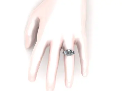 Three Stone Woman Emerald Ring 3D print model