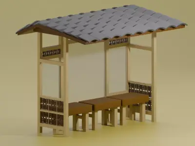 Bus Stop In Chinese Style 3D model