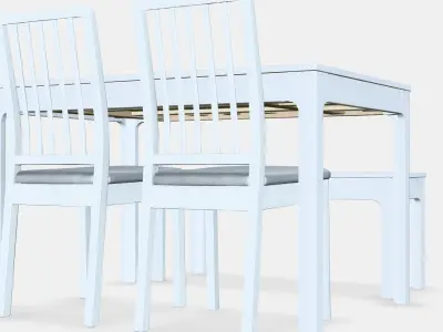 EKEDALEN - EKEDALEN Table with 2 chairs and bench Low-poly 3D model