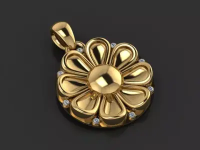 gold flower pendant  3D printable model  3D print model