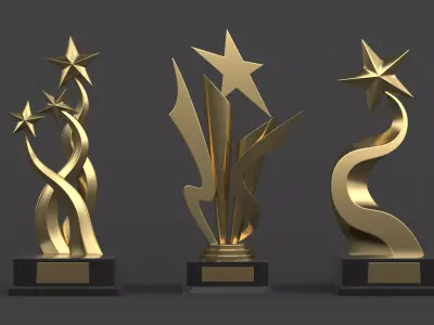 Gold Trophy Cups 3D model 16