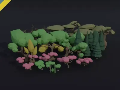 Cartoon fantasy trees asset Polygonal Style 3D Model Collection