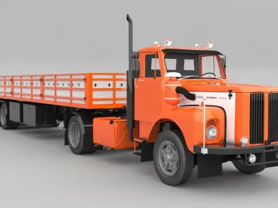 1975 Semi Truck And Trailer 3D model
