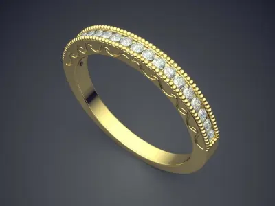 Luxury Golden Engagement Ring With Carving and Diamond Details 3D print model