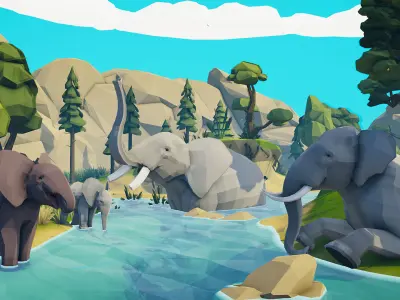 Poly Art Elephants Low-poly 3D model