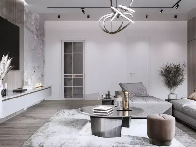 Living room with Kitchen and Enter interior 3D model