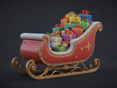 Santa Sleigh 3D Model  Christmas Sleigh with Gifts  Game-Ready 3D model